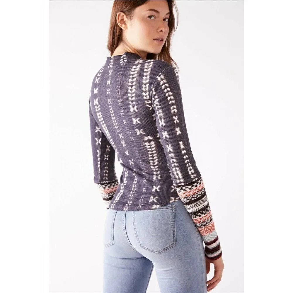 NWT FREE PEOPLE Sz XS WONDERFUL SWIT THERMAL CUFF TOP CHARCOAL COMBO